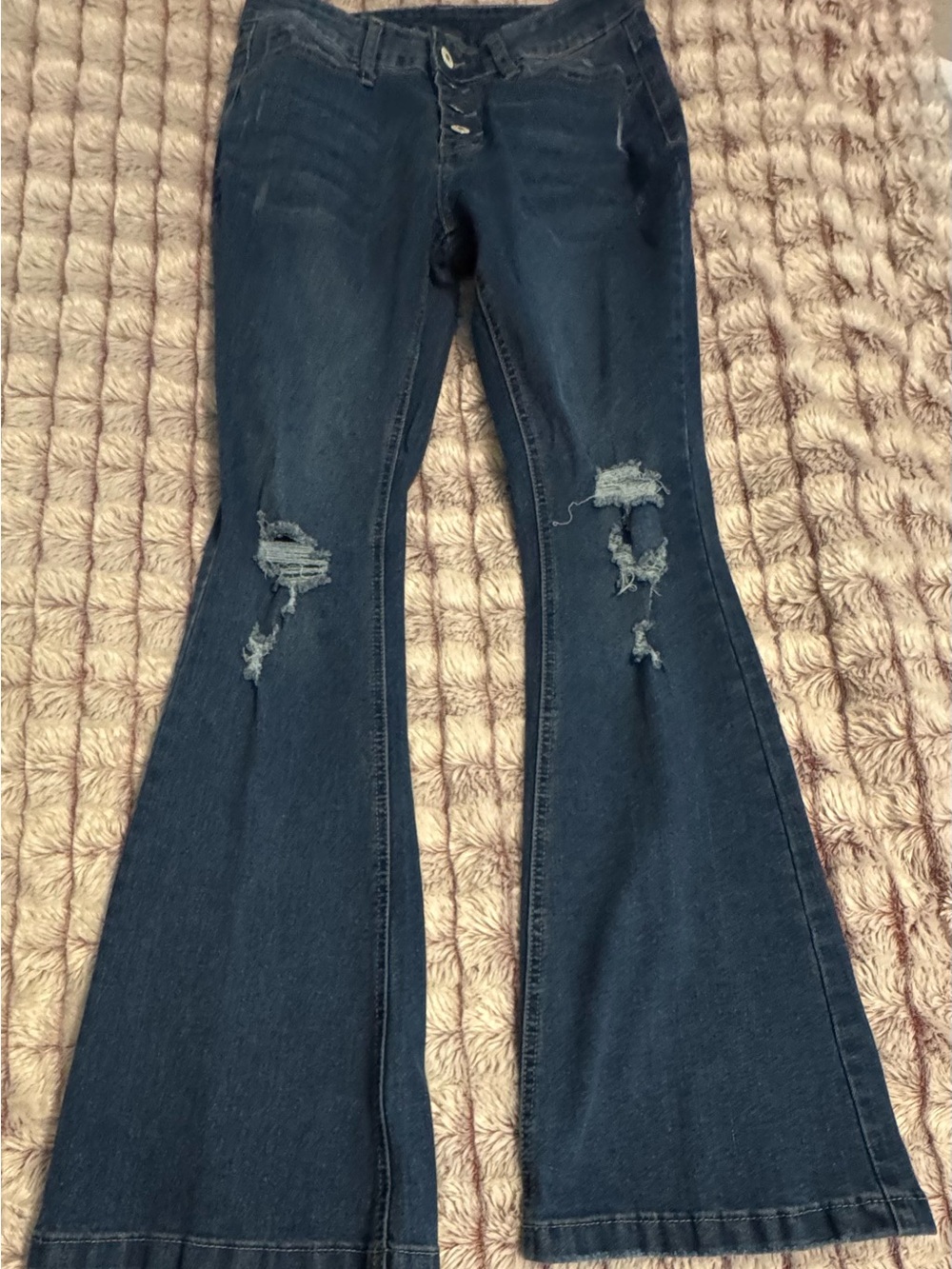 Dark Blue Women's Flared Distressed Jeans